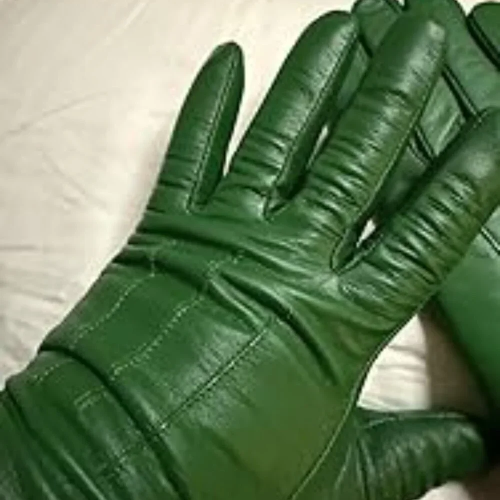 New Sheepskin Leather Gloves Cashmere Lined Green Touchscreen Women Size Large